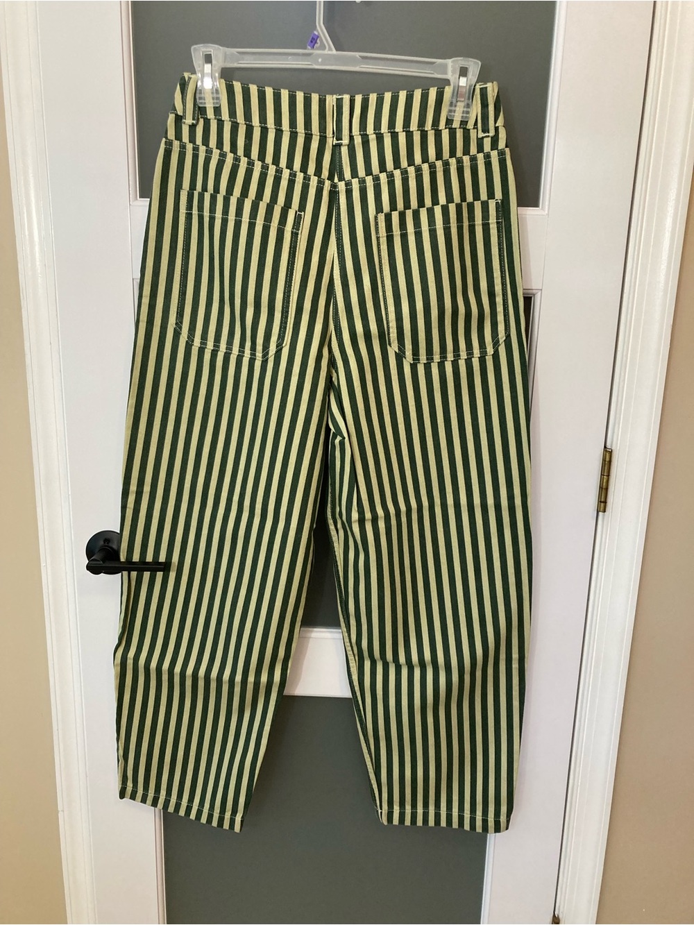 Topshop pinstripe banana wide leg pants in khaki - size 10 - Picture 6 of 13
